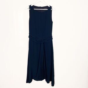 Luisa Cerano Navy Blue Draped Boat Neck Silk Blend Midi Dress